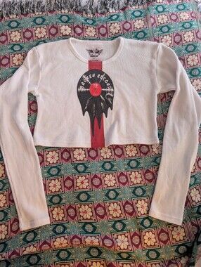 BOYS LIE White Long Sleeve Cropped Waffle Knit S USA Melting Broken Record